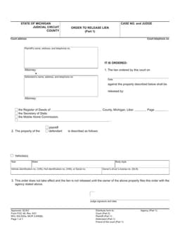 Michigan Judicial Circuit's Order to Release Lien - Form FOC 48 form preview