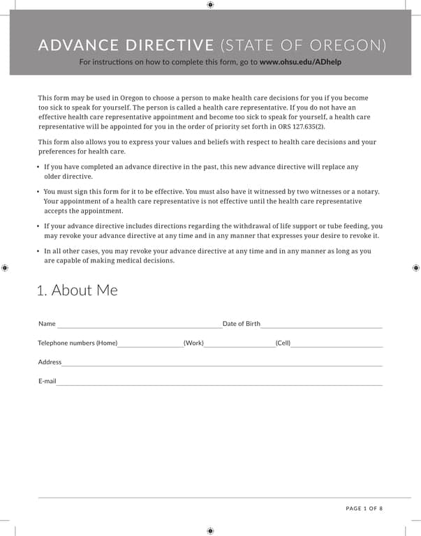 Oregon Advance Directive - Choosing Your Healthcare Representative Under ORS 127.531