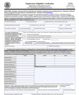 I-9 – Employment Eligibility Verification form preview