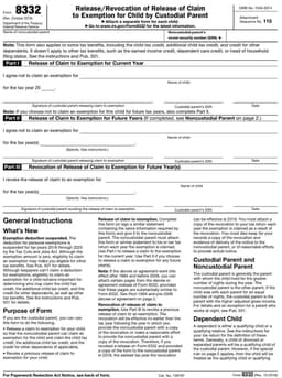 8332 – Release/Revocation of Claim to Exemption for Child by Custodial Parent form preview
