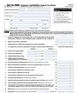 IRS 941 – Employer’s Quarterly Federal Tax Return form preview