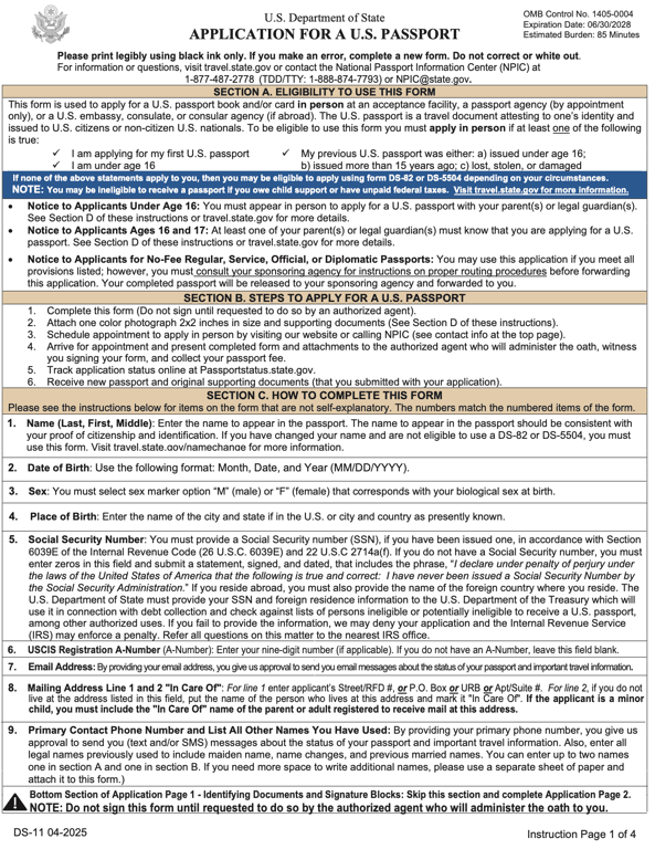 DS-11 Application for a U.S. Passport