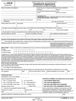 433-D – Installment Agreement for Tax Payment form preview