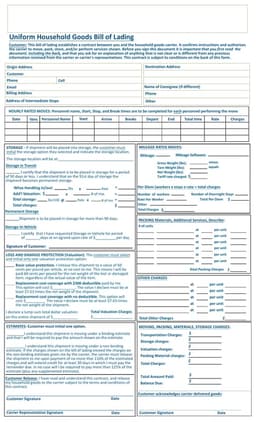 Washington Straight Bill of Lading - Binding and Non-Binding Moving Estimates with Goods Storage Clauses form preview