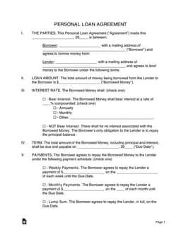 Personal Loan Agreement Terms between Two Parties form preview