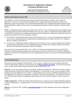 USCIS I-90 Application for Permanent Resident Card Renewal or Replacement form preview