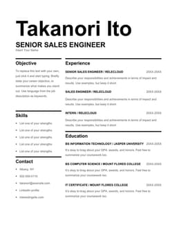 Modern bold sales resume form preview