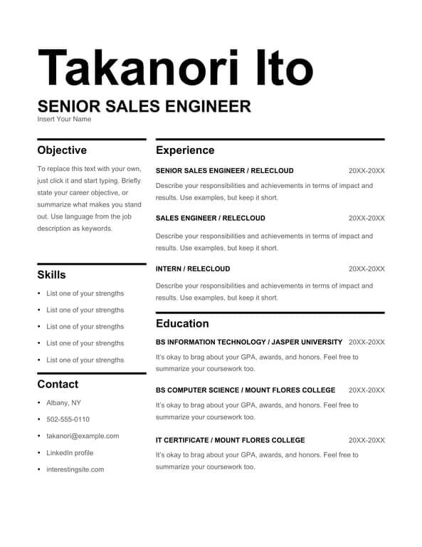 Modern bold sales resume