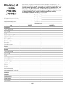 Rental Property Condition Checklist for Tenants and Landlords form preview