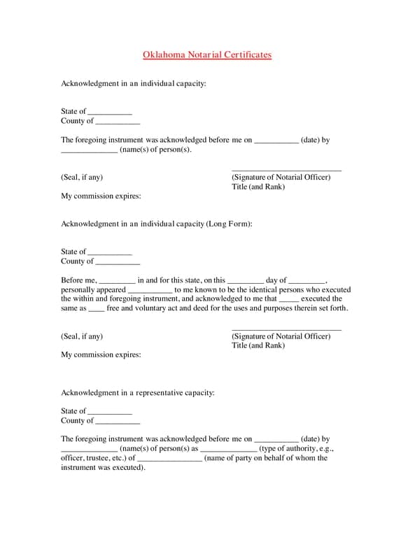 Oklahoma Notarial Certificates Authenticity Verification
