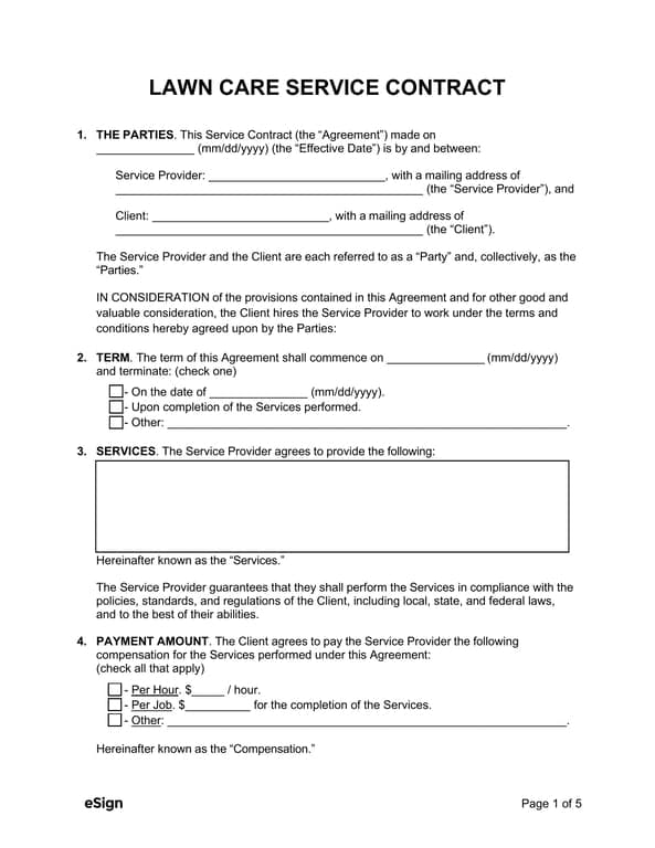 Lawn Care Service Contract Agreement Overview