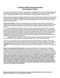 Louisiana State University Eunice Immunization Record Requirement form preview