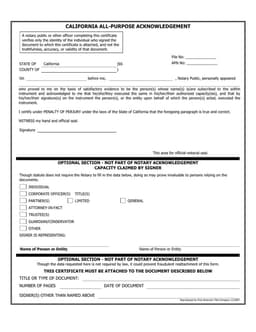 California Notary Acknowledgment and Identity Verification form preview