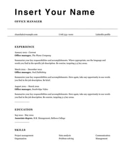 ATS office manager resume form preview