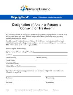 HH-36 Child Medical Consent - Nationwide Children's Hospital Edition form preview