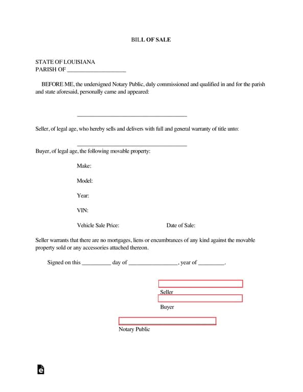 Louisiana Vehicle Ownership Transfer Record