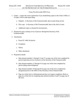 Virginia Service of Process Affidavit - CC-1418 form preview