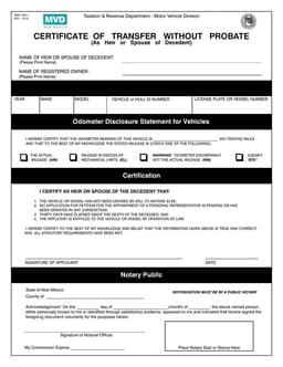 New Mexico MVD-10011 Vehicle or Vessel Transfer on Death Verification form preview
