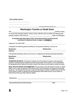 Washington State Property Transfer on Death Deed Overview form preview