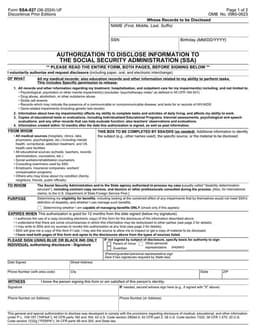 SSA-827 - Granting Social Security Administration Access to Confidential Records form preview