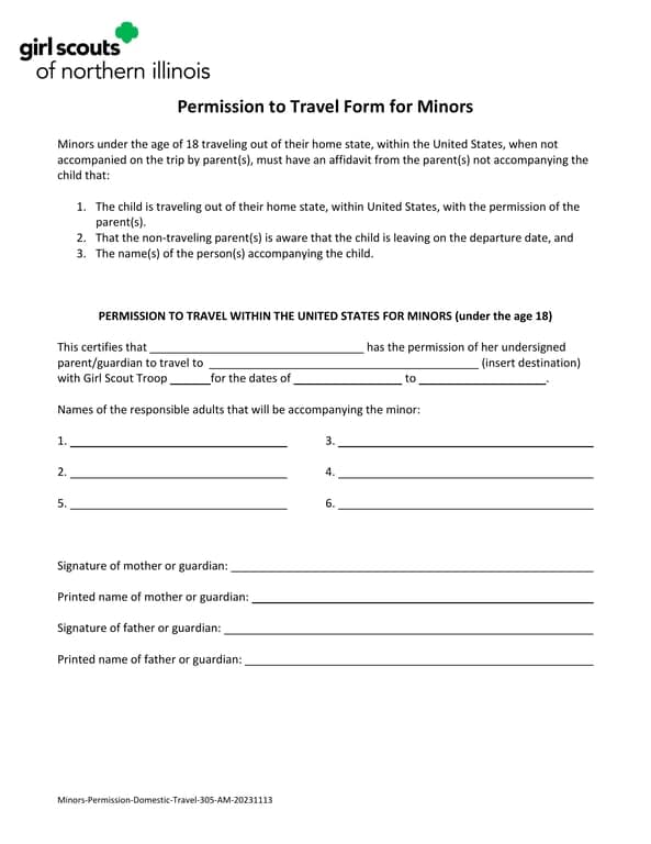Domestic Travel Declaration for Minors