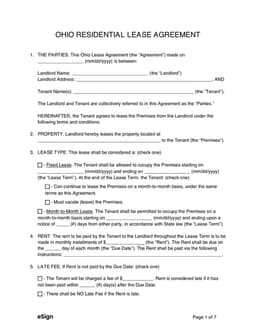 Ohio Residential Lease Agreement Basics form preview