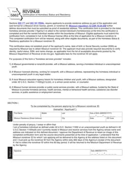 Missouri Homeless Status and Residency Verification for Nondriver ID - Sections 302.171 and 302.181 RSMo Certification form preview