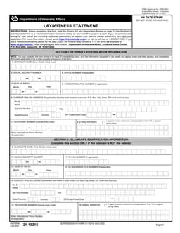 VA 21-10210 - Veterans Identification Information Lay/Witness Statement Assistance form preview