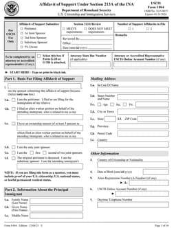 I-864 – Affidavit of Support (Financial Sponsorship Declaration) form preview