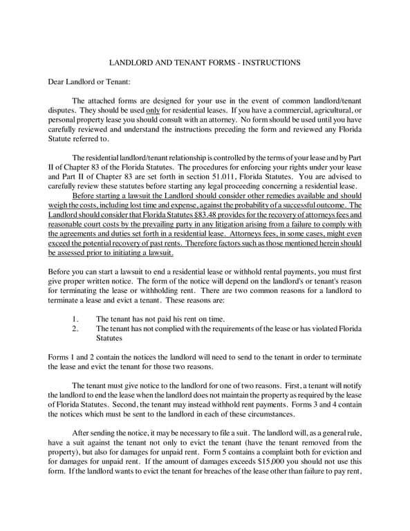 Florida Residential Lease Dispute Resolution - Chapter 83 Part II & Section 51.011 Guidance