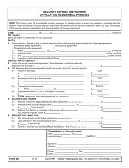 California Residential Security Deposit Deduction Breakdown form preview