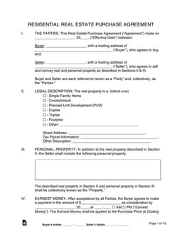 Residential Real Estate Purchase Agreement Details and Initials form preview
