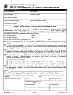 Missouri Termination of Child Support Affidavit - Family Support Division form preview