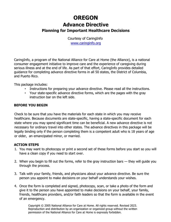 Oregon Advance Directive - Health Planning Guide by CaringInfo