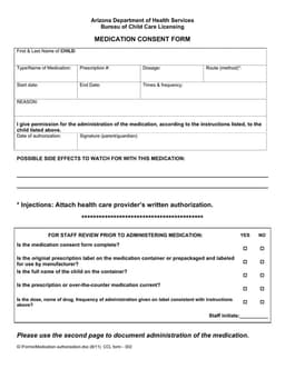 Arizona Child Medication Consent Overview form preview