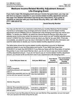 Social Security Administration SSA-44 for Revised Medicare Premiums after Major Life Events form preview