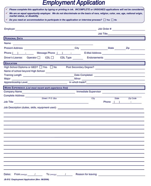 Job Application Form – Candidate Information & Application Submission