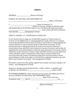 Georgia Codicil for Last Will and Testament Amendments form preview