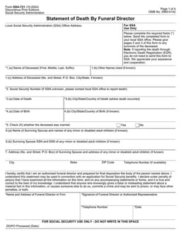 SSA-721 Statement of Death Submission - Social Security Administration form preview