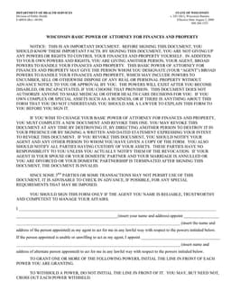 Wisconsin Basic Power of Attorney for Finances and Property - Department of Health Services form preview