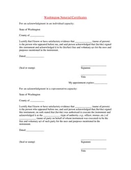 Washington Notary Acknowledgement for Verified Signatures form preview