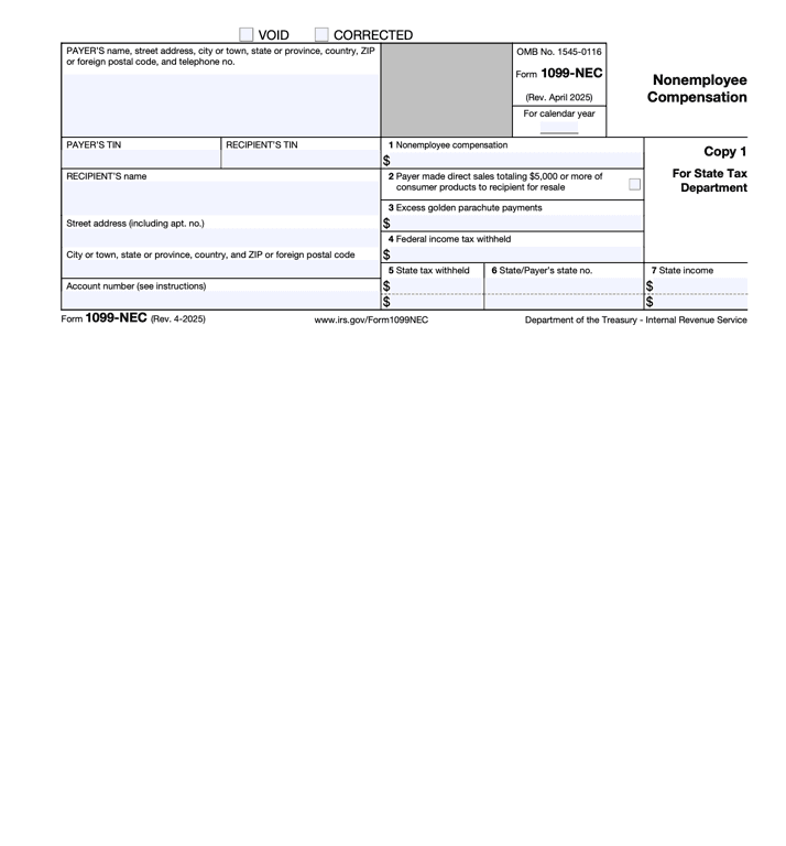 1099-NEC – Nonemployee Compensation