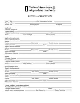 Landlord's Rental Application - Evaluating Prospective Tenants form preview