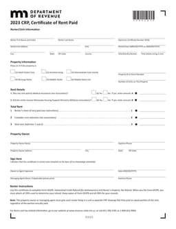 Minnesota 2023 CRP - Certificate of Rent Paid for Tax Refunds form preview