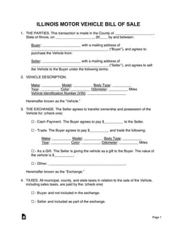 Illinois Motor Vehicle Ownership Transfer form preview