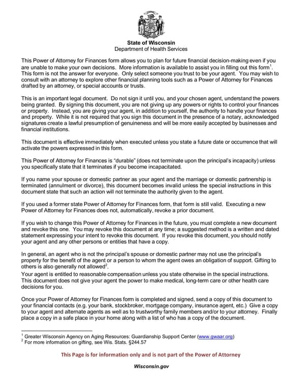 Wisconsin Power of Attorney Documents