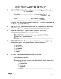 Snow Removal Service Contract Agreement form preview