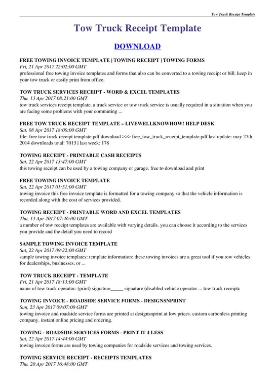 Tow Truck Receipt Template for Efficient Towing Services Management