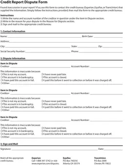 Credit Dispute Letter – Request for Correction form preview