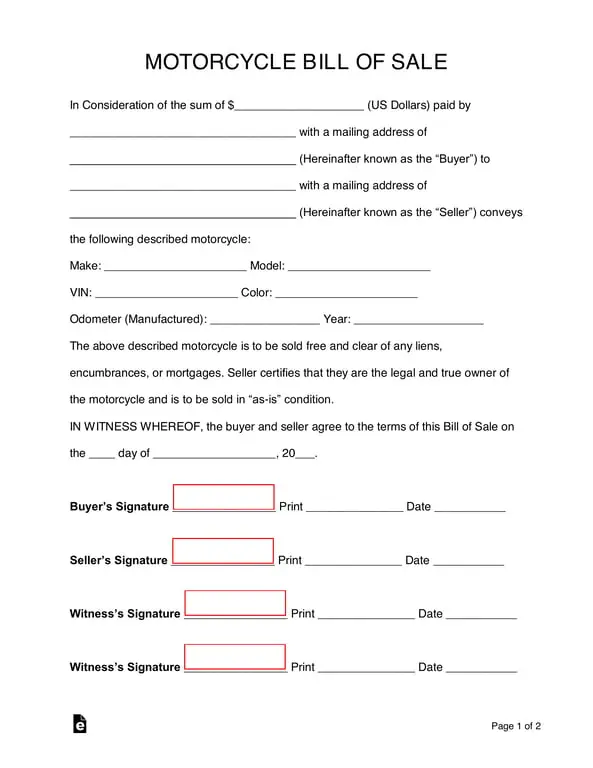 Motorcycle Sales Agreement Details and Validation Process